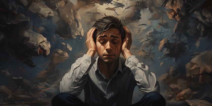 Man coping with grief and loss, immersed in thoughts, reflecting the turmoil of losing something precious