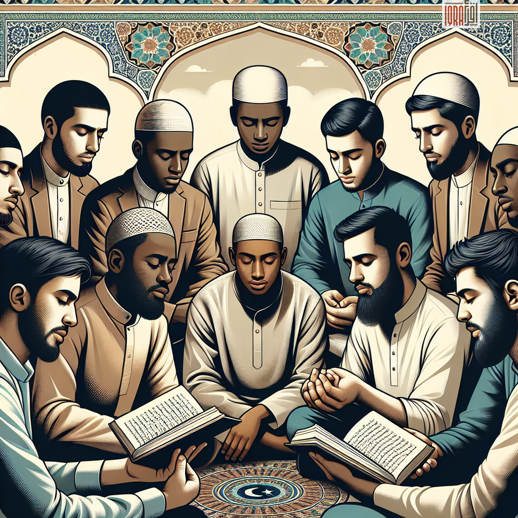 Men engrossed in prayer, symbolizing devotion and gratitude towards Allah