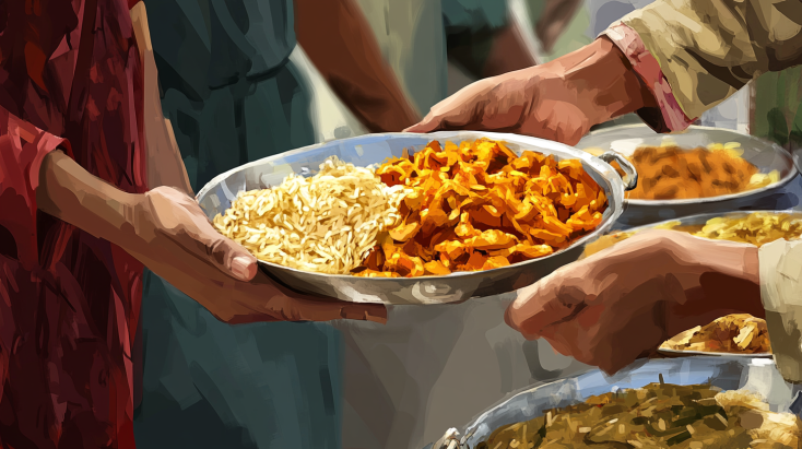 A person offering food to the needy as part of Fidya in Ramadan.
